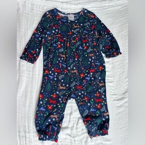 Hanna Andersson Navy Holiday Reindeer One-Piece outfit